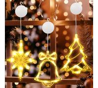 PhilzOps Fenêtre Guirlande de Noël, 3 Pièces 10 LED Rideau Lumineux Blanc Chaud Lumières Décoration de Fenêtre à Piles Sapin de Noël & Cloche & Étoile Polaire Lamp de Noë pour Intérieur Jardin Mariage