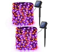 PhilzOps Guirlande Halloween Décoration Orange Violet, 2 Paquets 14M 120 LED Guirlande Lumineuse Solaire Extérieur Fil de Cuivre Étanche 8 Modes Lumière Solaire pour Action de Grâces Jardin Balcon
