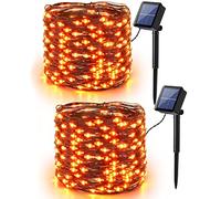 PhilzOps Guirlande Lumineuse Automne Décoration, 2 Paquets 14M 120 LED Halloween Guirlande Solaire Extérieur Orange Étanche 8 Modes Fil de Cuivre Lumière pour Action de Grâces Jardin Cour Maison Fête