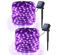 PhilzOps Halloween Guirlande Lumineuse Solaire, 2 Paquets 14M 120 LED Guirlande Fil de Cuivre Solaire Extérieur Violet Étanche 8 Modes Lumière Solaire Décoration pour Terrasse Arbres Horreur Fête