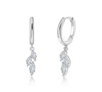 PHINIBIRD Créoles Boucles d'oreilles femme pendantes en argent sterling 925 feuille avec zircone hypoallergénique cadeau femme anniversaire