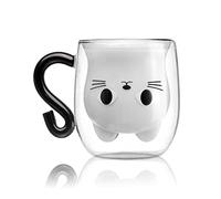 Phitihui Tasse à thé en verre à double paroi en forme de chat, jolie tasse à café, Saint-Valentin, fête des mères, Pâques, Halloween, Noël pour femme, épouse, maman, fille, enseignante, amie, idée cadeau d'anniversaire (noir)