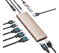 PHIXERO Displaylink Station d'accueil 10 en 1 double moniteur 4K @ 60 Hz pour MacBook, Windows, station d'accueil USB C avec 2 HDMI et 2 DisplayPort, 100 W PD, 3 USB 3.2 [10 Gbit/s), Ethernet, audio