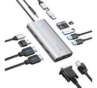 PHIXERO Displaylink Station d'accueil 12 en 1 USB C pour Mac M1/M2, avec 2 HDMI et 1 VGA, 3 USB 3.0 et 1 USB 2.0, charge 15 W, lecteur de carte SD/TF, Ethernet, audio