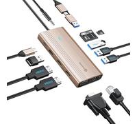 PHIXERO Station d'accueil USB 12 en 1 triple moniteur pour Mac M1/M2, station d'accueil Displaylink avec 2 HDMI et 1 VGA, 3 USB 3.0 et 1 USB 2.0, port SD/TF, Ethernet, audio, compatible avec