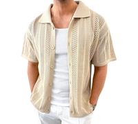 PHJTOMK Chemise éVaséE en Crochet pour Homme Casual Transparent Vacances Plage Chemise Chemises BoutonnéE pour Homme en Perspective (Kaki,Grand)