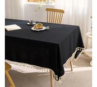 PHLCF Nappe 90 x 140 cm Lavable en Coton et Lin avec Pompons, rectangulaire, Infroissable et Anti-décoloration, idéale pour la Cuisine, Le dîner, Thanksgiving ou Noël