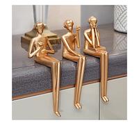 PHLCF Sculpture Déco Moderne, Sculptures d'art Abstrait Déco Esthétique, Figurines Dorées Déco Statue, pour Décoration Salon, Appartement, Bar, Figure Penseur Poison, Résine, Set C