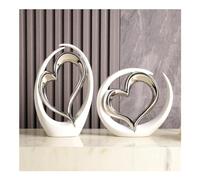 PHLCF Sculpture décorative Moderne en Forme de cœur, Sculptures décoratives en céramique, Statue d'art Abstrait, décoration de Salon, de Bureau, de Table, Ensemble en Argent