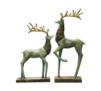 PHLCF Statue de décoration de cerf, Sculpture de décoration de Renne, Figurine de décoration de Noël, décoration de Salon, décoration de Mariage, Chambre, Cadeau, H 35cm, résine, Vert rétro