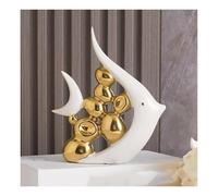 PHLCF Statue décorative de Poisson en céramique, Sculpture décorative Abstraite Moderne, pour décoration de Salon, Rebord de fenêtre, Appartement, Bureau, décoration de Table, Blanc, Grand