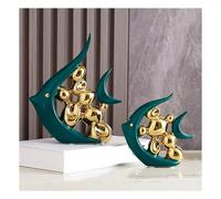 PHLCF Statue décorative de Poisson en céramique, Sculpture décorative Abstraite Moderne, pour décorations de Salon, Rebord de fenêtre, Appartement, Bureau, décoration de Table, Vert, Ensemble de p