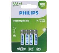 Phlips Piles AAA HR03 Rechargeables 1,2V NiMH 700mAh, 4 Pièces, 1000 Recharges