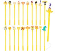 Phlognfy 20Pcs set de stylos gel cartoon, stylos amusants, stylos à bille, stylos à encre roller avec étui à stylos, set de fournitures scolaires, pour l'école, fournitures de bureau (jaune)