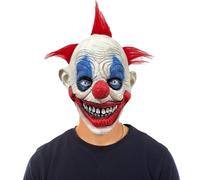 Phlognfy Masque en Latex Clown Effrayant Halloween, Masque Intégral Joker Effrayant avec Perruque Rouge, pour Adultes et Enfants, Accessoires pour Halloween, Carnaval Fêtes