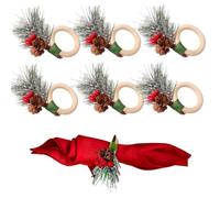 Phlognfy Ronds de Serviette de Noël en Bois, Ronds Serviette Noël Cèdre, avec du Cèdre, des baies rouges, pour party décoration de table