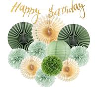 Phlognfy Sauge Fête Anniversaire Décoration, 12pcs Sauge Joyeuse Fête Thème Décoration, Papier Rond Ventilateur Pompon Lanterne Bannière, Vert Garden Party Décoration Pour Mariage Shower Bébé