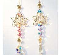 PHMING 2 Pièces Dorées Sun Catcher, Réfléchissant Suspendu Suncatcher | Sonnenfänger Fensterdeko, Attrape-soleil en Lotus avec Prisme de Cristal, Adapté aux Fenêtres, Maison, Jardin