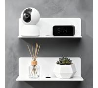 PHMING 2 Pièces Etagere Murale sans Percage 22,8 cm, Etagere Blanche Murale | avec Trous pour Passage des Fils, Étagère Sans Percer en Acrylique, pour Chambres, Salles de Bains et Salons