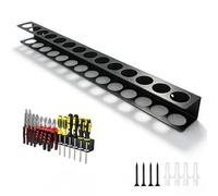 PHMING Porte Outils Mural avec 14 Trous, Support Tournevis Noir, Acier au Carbone Rangement Outils Mural, pour Tournevis, Clés, Marteaux (Avec Vis et Tube D'expansion)