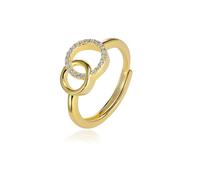 PHNIBIRD Bague Femme Or Double Cercle Entrelacé avec Zircone Bague Ajustable Interdépendance Romantique Bijoux Fantaisie Femme Cadeau Saint Valentin