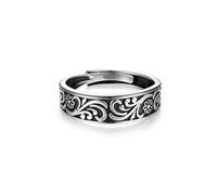PHNIBIRD Bague Homme Noir Vintage Argent Sterling 925 et Motif Rétro Européen Unisex Bague Reglable Homme Femme