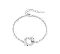 PHNIBIRD Bracelet Argent Femme Deux Cercles 5A Zircone Brillant 17+3cm | Hypoallergénique, Ajustable, Double Chaîne Élégante Solide, pour Quotidien, Bracelet Toi et Moi, Idee Cadeau Femme Romantique