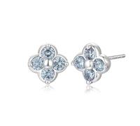 PHNIBIRD Topaze bleue Boucles d'oreilles fleurs en argent 925 petite Boucles d'oreilles pierre de naissance de Novembre (11-Topaze bleue)
