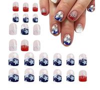 PhnkjGh Lot de 24 faux ongles à coller avec drapeau américain - Motif drapeau américain - Full Patriotic - 4 juillet - Avec étoiles et rayures