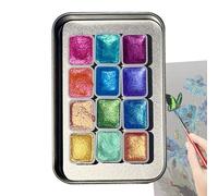 PhnkjGh Peinture Aquarelle Pailletée | Kit de Création Interactif 12 Couleurs | Ensemble Portable pour Artistes Débutants et - Anniversaire, Scolaire ou Loisirs Créatifs | Idéal pour Cours Maison