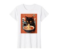 Pho Lover | Chat Mangeant des Nouilles Ramen Soupe drôle T-Shirt Graphique avec Valeur, Femme, Blanc, L