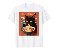 Pho Lover | Chat Mangeant des Nouilles Ramen Soupe drôle T-Shirt Graphique avec Valeur, Homme, Blanc, L