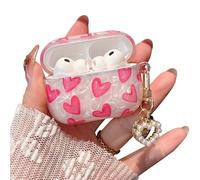 PHOEACC Coque pour Airpod Pro 3 2025, Mignonne pour Filles et Femmes, Coque de Protection Romantique avec Porte-clés, Compatible avec Airpods Pro 3e génération (cœurs Rose Vif)