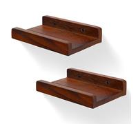 PHOENANCEE Bois Massif, éTagèRes Murales De 20 Cm, Planche en Bois Rustique, éTagèRes DéCoratives pour Photos pour Salon, Lot De 2, Noyer Foncé