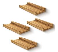 PHOENANCEE Bois Massif, éTagèRes Murales De 30 Cm, Planche en Bois Rustique, éTagèRes DéCoratives pour Photos pour Salon, Lot De 4, Noir Carbonisé