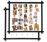 PHOENANCEE Cadre photo en bois pour plusieurs images, cadre photo collage mural avec clips, panneau photo suspendu pour la décoration intérieure(Noir Rustique, Lot de 2)