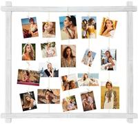 PHOENANCEE Cadre photo en bois pour plusieurs images, cadre photo collage mural avec clips, panneau photo suspendu pour la décoration intérieure(Blanc rustique, Lot de 1)