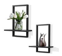 PHOENANCEE Lot de 2 étagères murales carrées flottantes avec cadre noir, support de plantes, décoration murale moderne chic pour salon, chambre à coucher, salle de bain, maison, bureau, bois massif, L