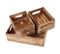 PHOENANCEE Lot de 3 caisses de rangement rectangulaires en bois avec poignées découpées - Pour fête, bureau, chambre, cuisine, placard