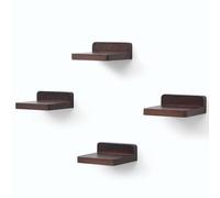 PHOENANCEE Lot de 4 Petites Etagères Flottantes Carrées en Bois pour Petits Objets, Décoration pour Chambre à Coucher, Salon, 10,2 x 10,2 x 4 cm (Noyer Foncé)
