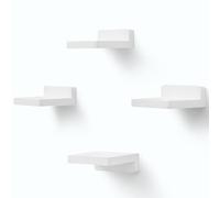 PHOENANCEE Lot de 4 Petites Etagères Murales Flottantes Carrées en Bois pour Petits Objets, Décoration pour Chambre à Coucher, Salon, 10,2 x 10,2 x 4 cm (Blanc Rustique)