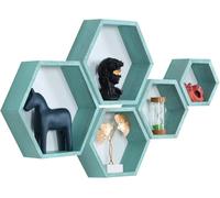 PHOENANCEE Lot De 5 éTagèRes Flottantes Hexagonales en Bois à Fixation Murale Hexagonale pour Chambre à Coucher, Salon, Bureau, DéCoration D'IntéRieur(Bleu)