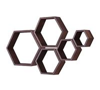 PHOENANCEE Lot De 5 éTagèRes Flottantes Hexagonales en Bois à Fixation Murale Hexagonale pour Chambre à Coucher, Salon, Bureau, DéCoration D'IntéRieur(Noyer Foncé)
