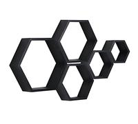 PHOENANCEE Lot De 5 éTagèRes Flottantes Hexagonales en Bois à Fixation Murale Hexagonale pour Chambre à Coucher, Salon, Bureau, DéCoration D'IntéRieur(Noir)