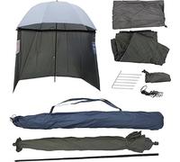 PHOENIX 91409 Parapluie de pêche Ø250 cm tente de pêche avec cape, piquets de sol, protège de la pluie, du vent, du froid, et des UV, pour 3 hommes et équipement+ valise GRATUITE