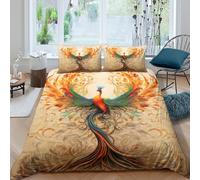 Phoenix artwork Linge de Lit Hypoallergique 3 pièces 3D Effet Facile d'entretien Fantaisie mythical oiseau Ensemble De Literie avec 2 Taies d'oreiller Léger for Chambre de garçons Single（135x200cm）