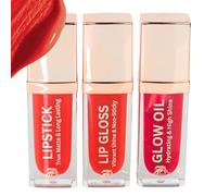 Phoenix Beauty Trio de lèvres : rouge à lèvres liquide mat, brillant à lèvres vibrant, huile hydratante pour les lèvres ; rouge à lèvres longue durée, résistant à l'eau et à flamme écarlate 0,14 On