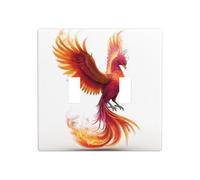 Phoenix coloré oiseau en flammes double gang à bascule plaque murale interrupteur décor taille standard - 11,4 x 11,4 cm