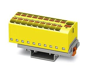 PHOENIX CONTACT PTFIX Lot de 8 blocs de distribution 10/18X4-NS35 YE - Nombre de connecteurs 19 - Section 0,5 mm² - 10 mm² - AWG 20-6 - Largeur 28,6 mm - Jaune