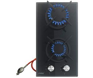 Phönix Domino gaz Plaque de cuisson à gaz encastrable Verre Réchaud à gaz 2 feux autonomes pour le camping Cuisinière à gaz propane/naturel Kit régulateur de tuyau de gaz inclus